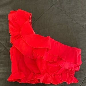 Show Me Your MuMu Red Ruffle Crop Top